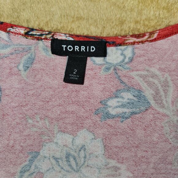TORRID Size 2 Orange Floral Knit Babydoll Jacket Self-tie closure 3/4 Sleeve - Picture 3 of 5